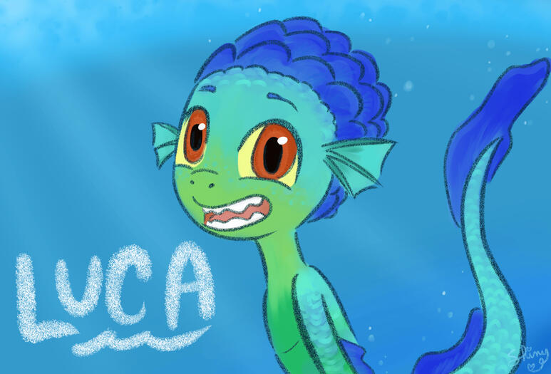 Drawing of the character of Luca from the Pixar movie &quot;Luca&quot;